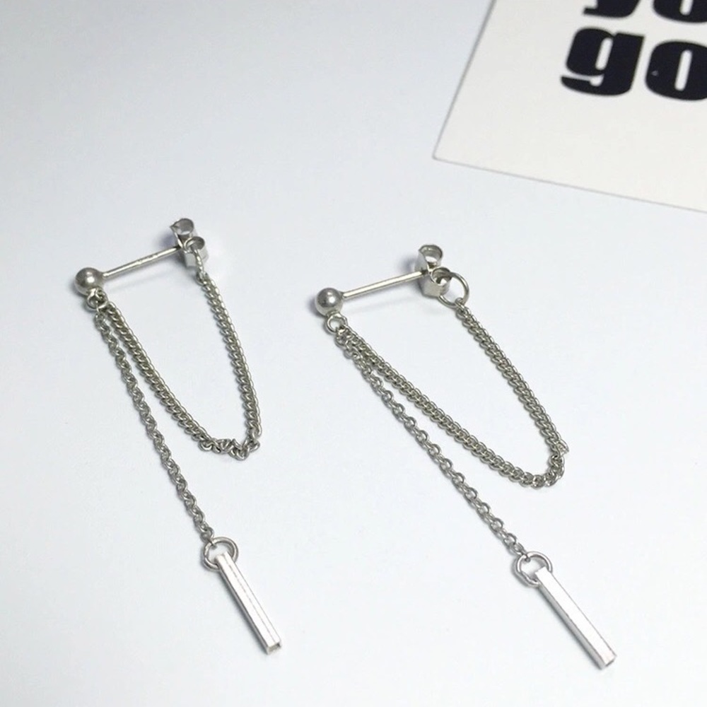 Sterling Silver Layered Chain Earrings - Picture 2 of 5